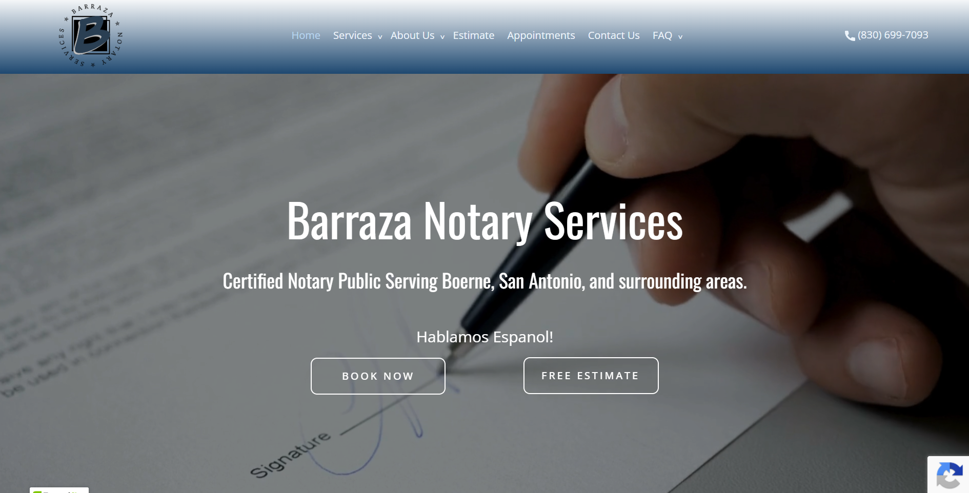 Preview screenshot: Barraza Notary website