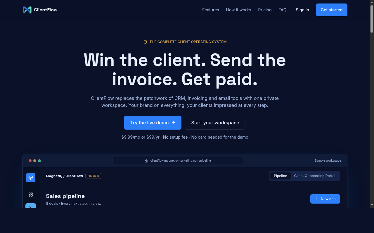 Live preview: ClientFlow operations and client portal platform